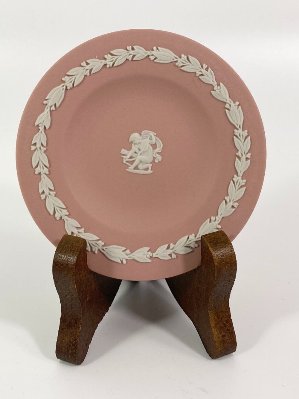 Vintage Wedgwood PINK Jasperware 3 ” Pin Dish / Small Round Tray with stand
